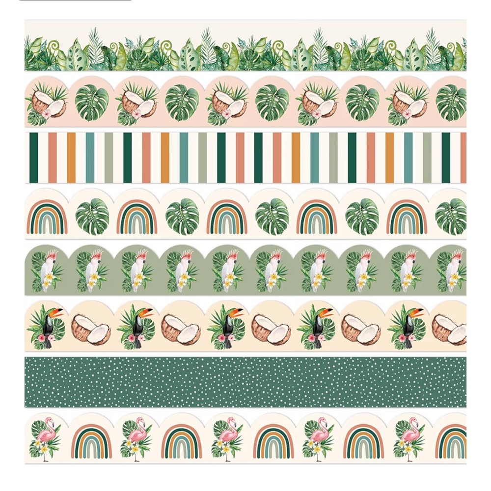 Whaline 82ft Tropical Party Border Strips - Green, Cream, Pink